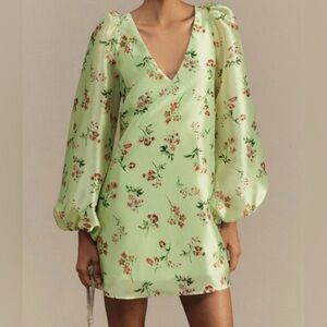 BHLDN Green Floral Long Sleeve Dress